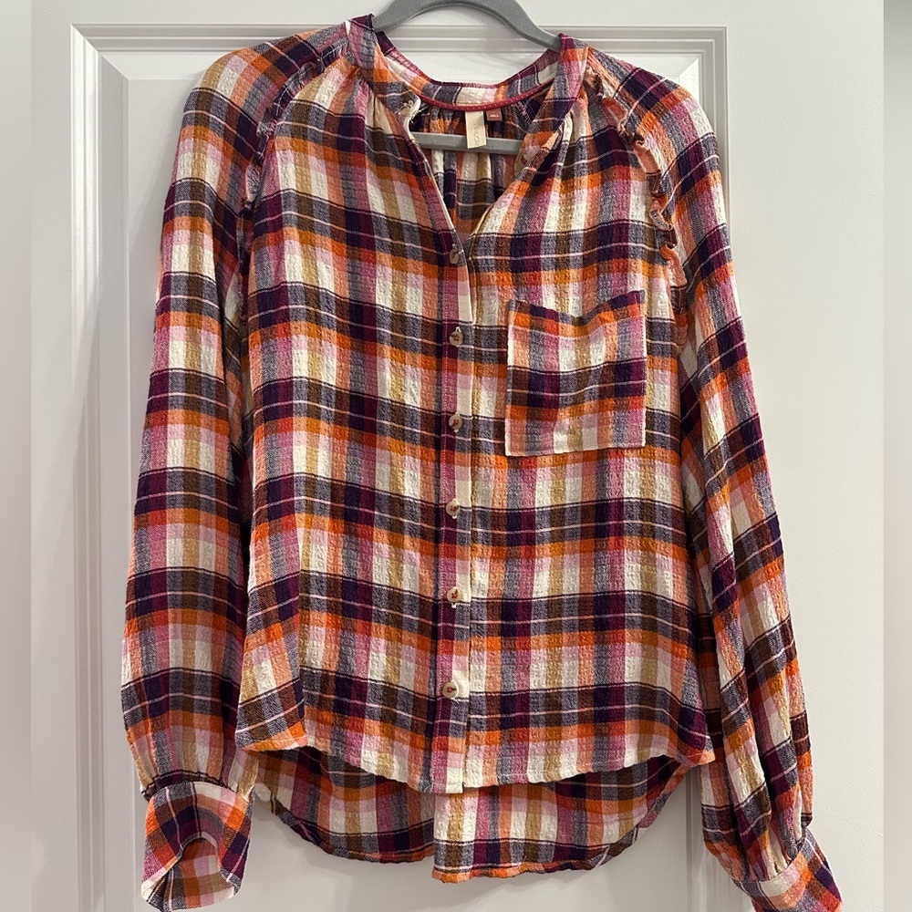 Anthropologie Pilcro Plaid Ruffle Blousr, Size Small 🦋